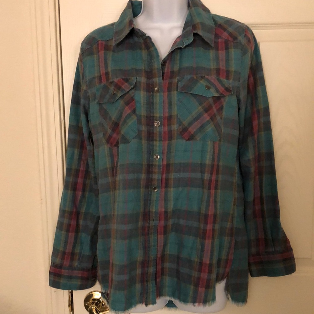 Blue Plaid Button Down Flannel Shirt - Picture 1 of 16